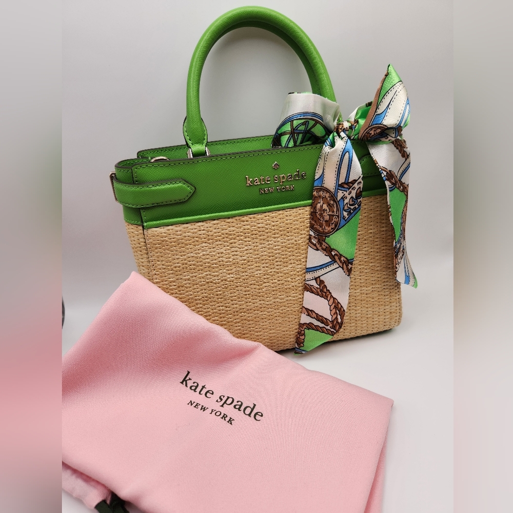 Kate Spade NY Staci Straw Satchel W/ Scarf & Dustbag EUC!